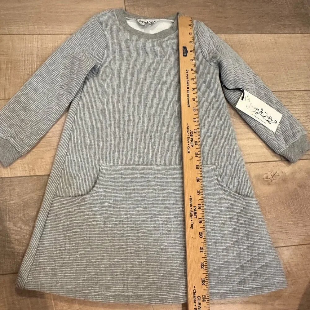 Pippa & Julie Girls Long-Sleeve Striped Dress With Pockets Gray Size 6X Cotton